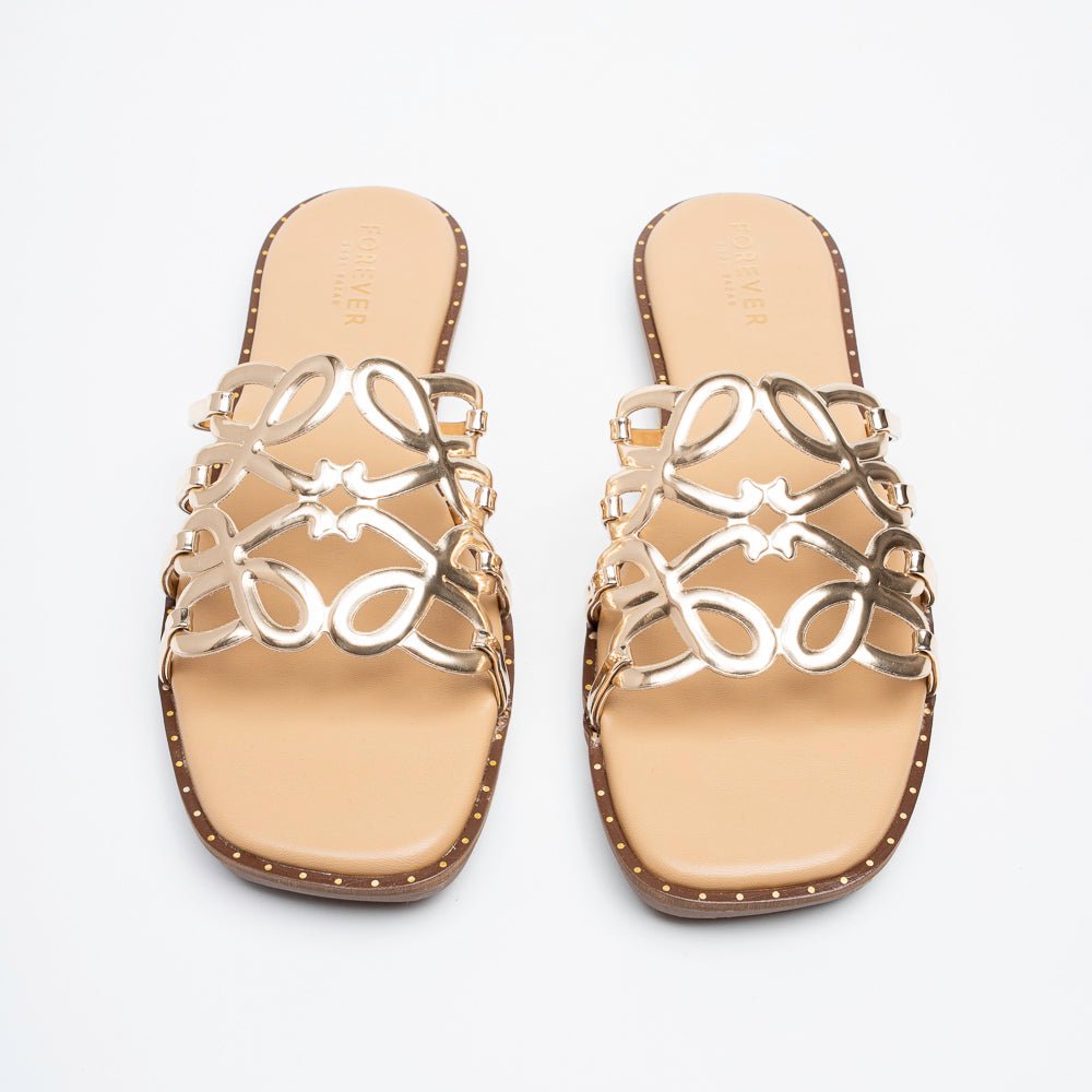 Orlina Scroll Strap Slides - Gold - view 3