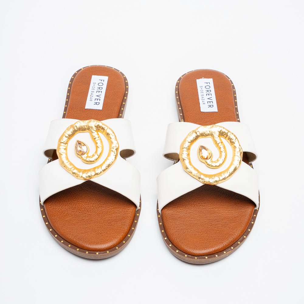 Aurelia Luxe Slides - White Flats - view 3