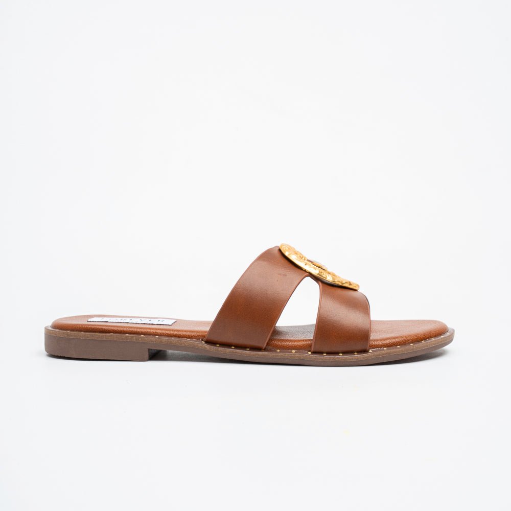 Aurelia Luxe Slides - Tan Flats