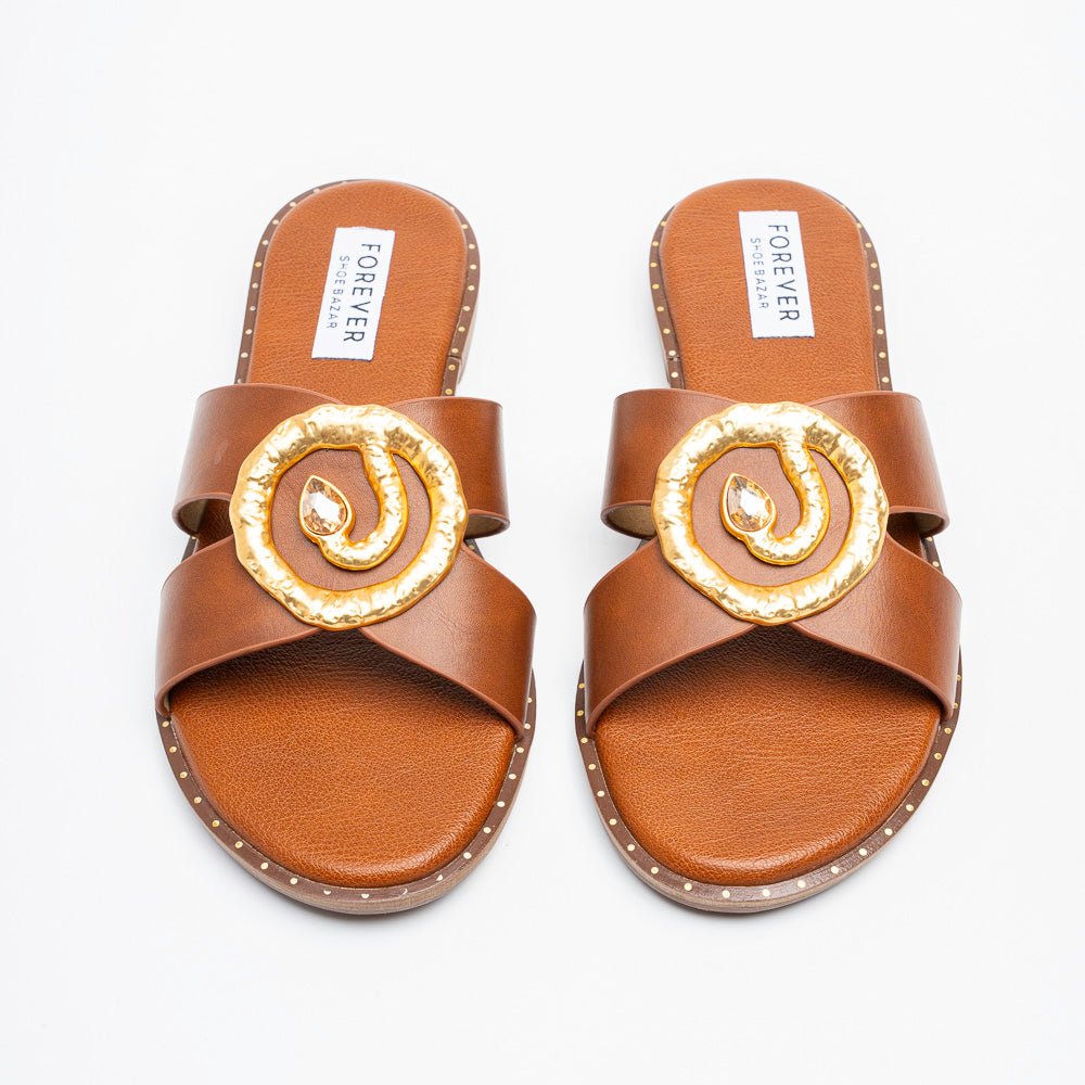 Aurelia Luxe Slides - Tan Flats - view 3