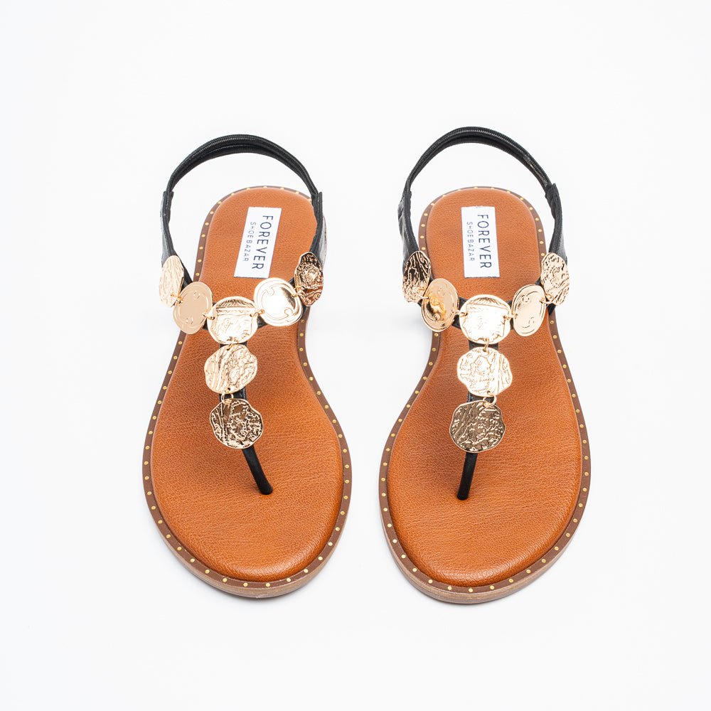 Coin Cascade - Black Flat Sandal - view 4
