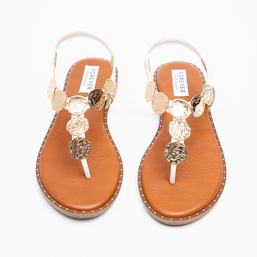 Coin Cascade - White Flat Sandal - view 4