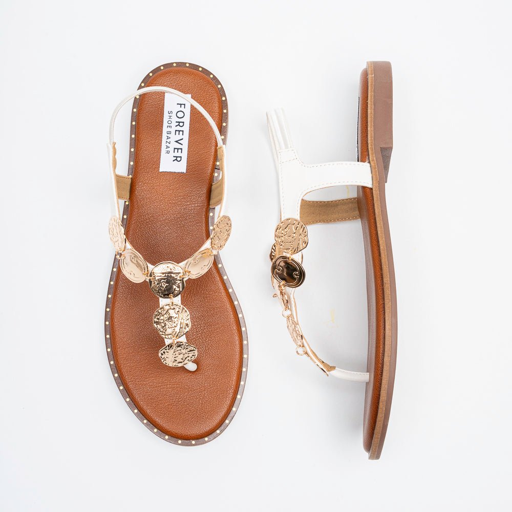 Coin Cascade - White Flat Sandal - view 5