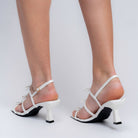 The Tiny Bow Kitten White Open-Toe Heels — bow detail | Forever Shoe Bazar