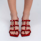 The Tiny Bow Kitten Red Open-Toe Heels — back view | Forever Shoe Bazar