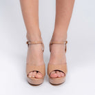 The Sky High Slay Beige Ankle Strap Heels — back view | Forever Shoe Bazar