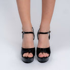 The Sky High Slay Black Ankle Strap Heels — back view | Forever Shoe Bazar