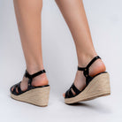 Black espadrille platform heels for women styled for casual summer wear