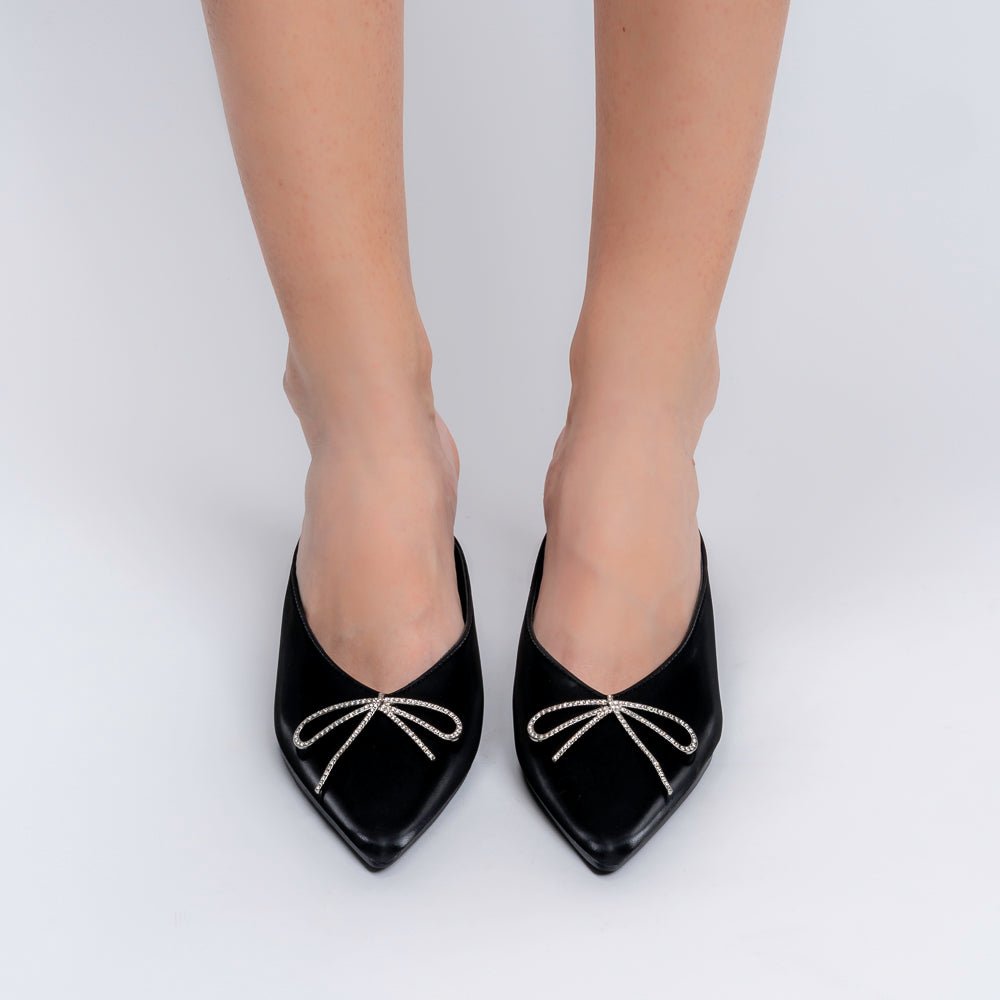 The Bow Drop - Black Mules