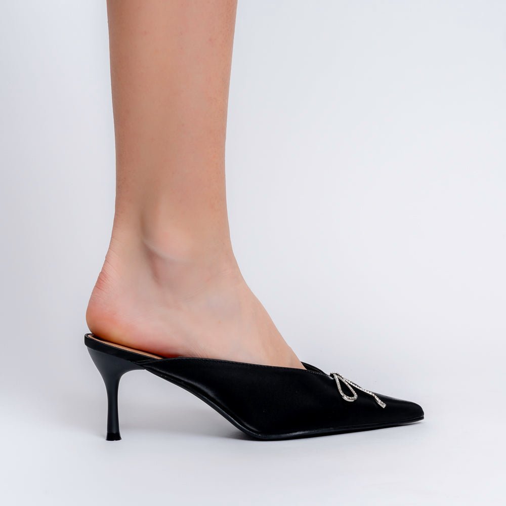 The Bow Drop - Black Mules — view 4