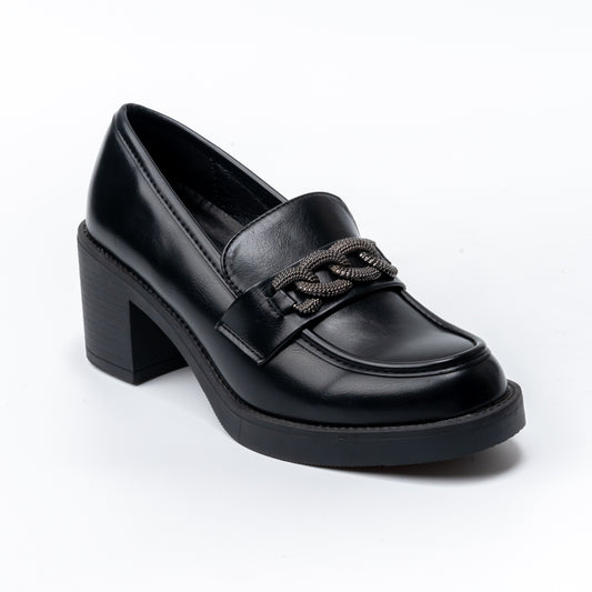 Elevated Elegance - Black Heeled Loafers