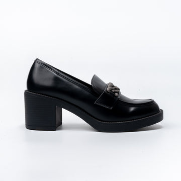 Elevated Elegance - Black Heeled Loafers