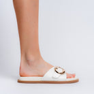 The Buckle Up Babe - White Flats — view 5