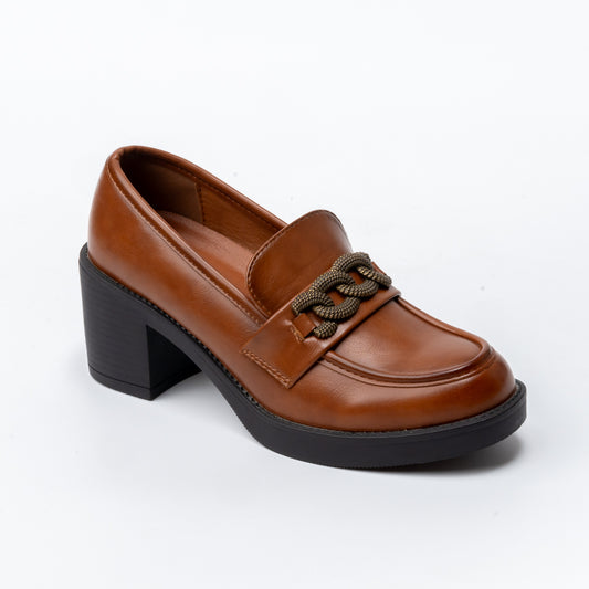 Elevate Elegance - Camel Heeled Loafers