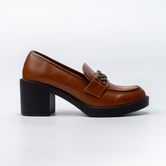 Elevate Elegance - Camel Heeled Loafers