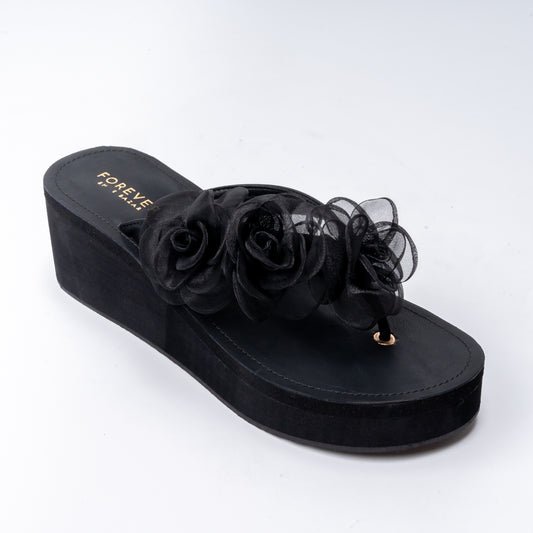 Graceful Petal - Black Casual Heels