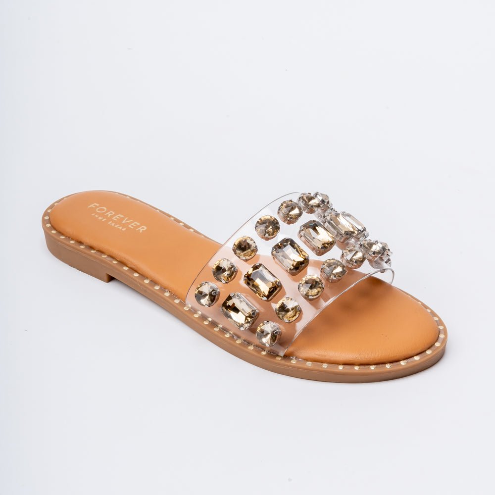 Crystal Clear Luxe Slides - Gold Flats - view 2