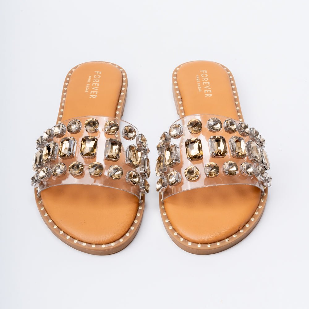 Crystal Clear Luxe Slides - Gold Flats - view 4