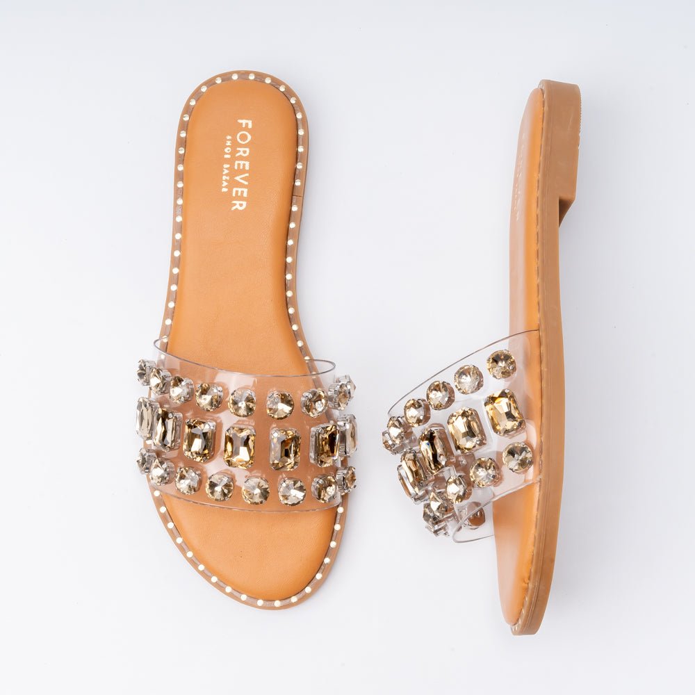Crystal Clear Luxe Slides - Gold Flats - view 5