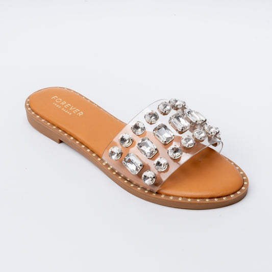 Crystal Clear Luxe Sildes - Silver Flats