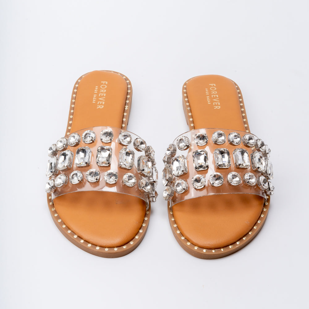 Crystal Clear Luxe Sildes - Silver Flats - view 4