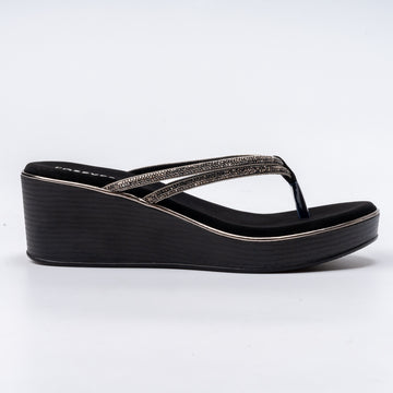 Gleam Wedge - Black Platform Heels
