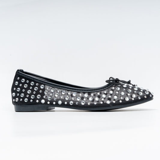 Sparkle Studded- Black Flat Ballerinas