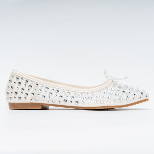 Sparkle Studded- White Flat Ballerinas