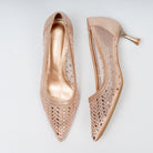 Aurevia Crystal Mesh Pointed Toe Kitten Heels - Champagne - view 5