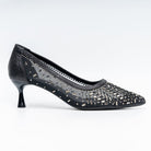 Aurevia Crystal Mesh Pointed Toe Kitten Heels - Black