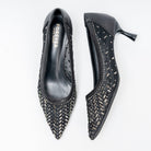 Aurevia Crystal Mesh Pointed Toe Kitten Heels - Black - view 5