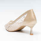 Aurevia Crystal Mesh Pointed Toe Kitten Heels - Gold - view 3
