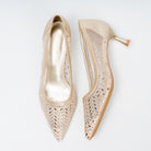Aurevia Crystal Mesh Pointed Toe Kitten Heels - Gold - view 5