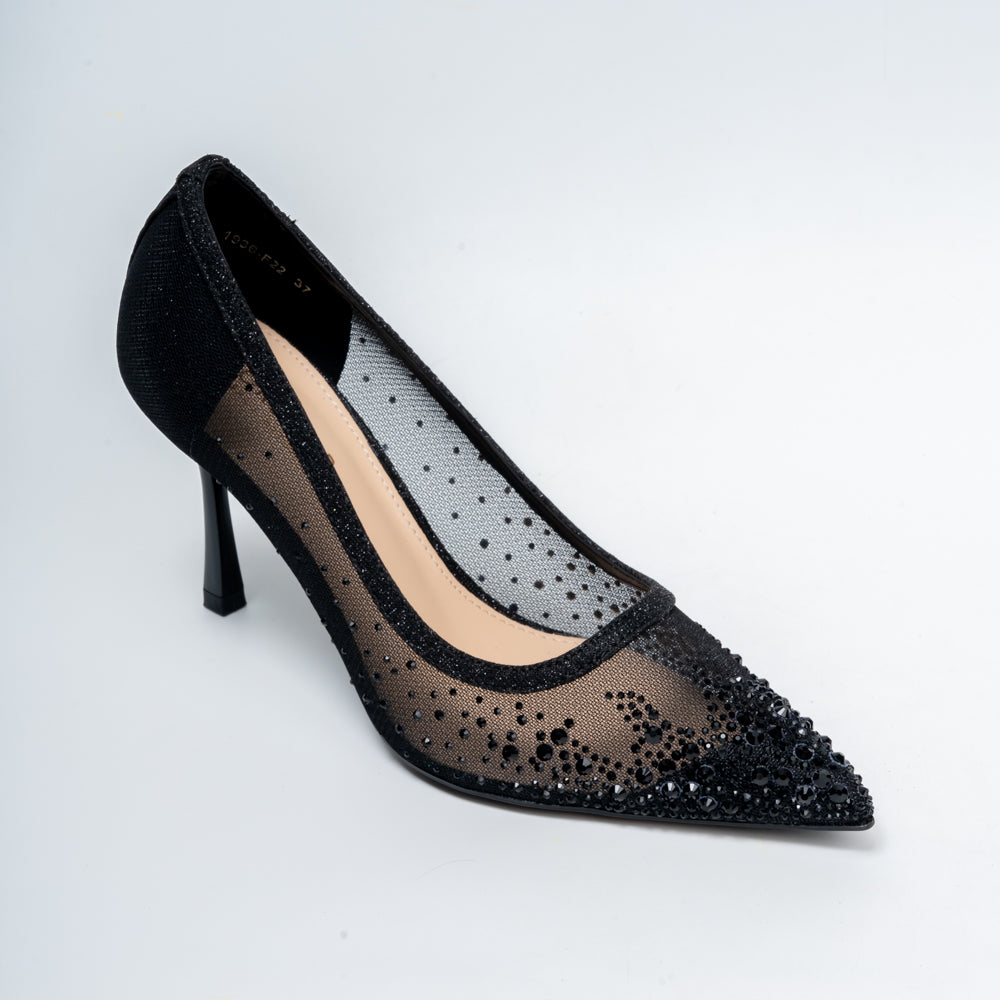 Crystal Whisper - Black Party Heels - view 3