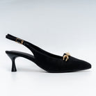 Aveline Chain Detail Slingback Kitten Heels - Black