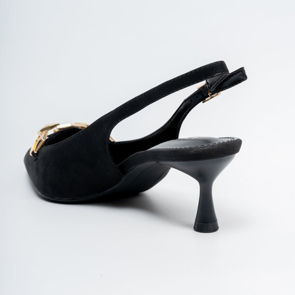 Aveline Chain Detail Slingback Kitten Heels - Black - view 3