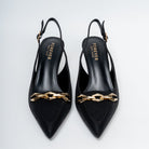 Aveline Chain Detail Slingback Kitten Heels - Black - view 4