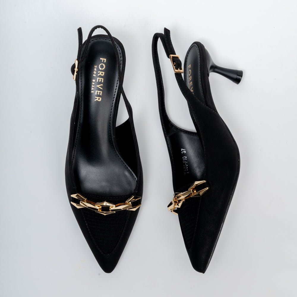 Aveline Chain Detail Slingback Kitten Heels - Black - view 5