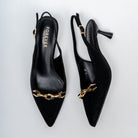 Aveline Chain Detail Slingback Kitten Heels - Black - view 5