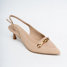 Aveline Chain Detail Slingback Kitten Heels - Beige - view 2