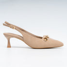 Aveline Chain Detail Slingback Kitten Heels - Beige