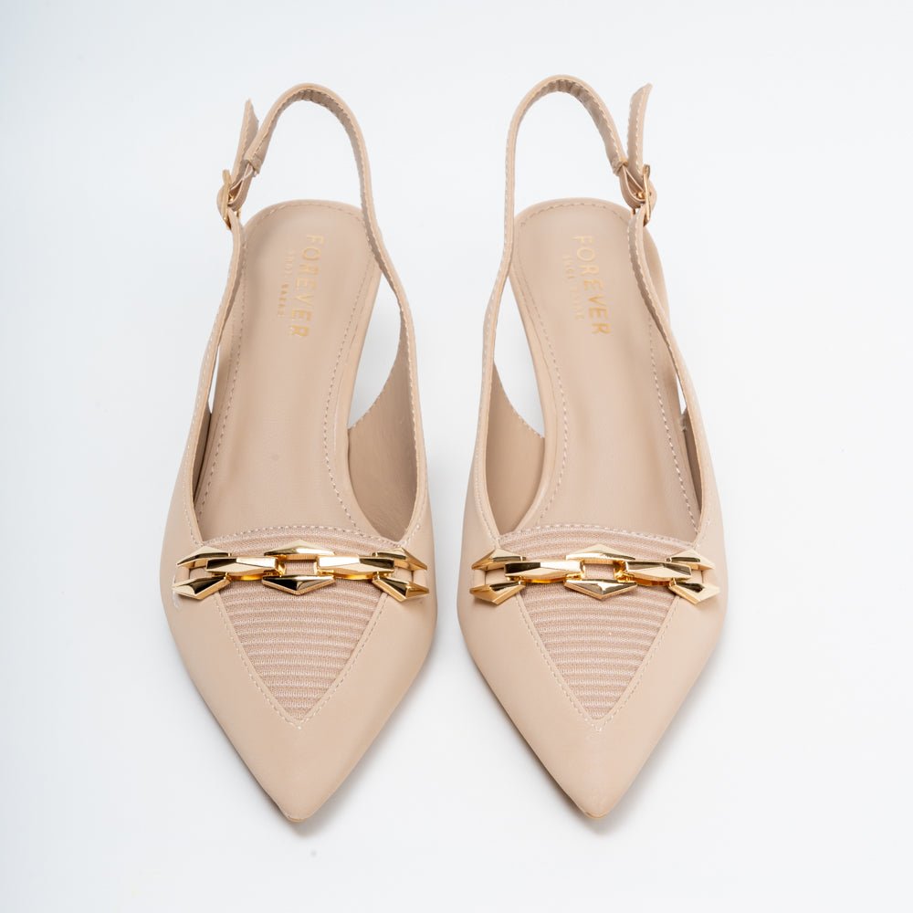 Aveline Chain Detail Slingback Kitten Heels - Beige - view 4