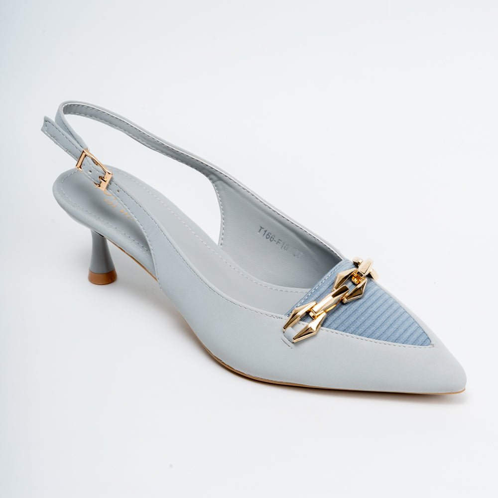 Aveline Chain Detail Slingback Kitten Heels - Blue - view 2