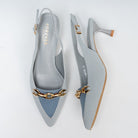 Aveline Chain Detail Slingback Kitten Heels - Blue - view 5