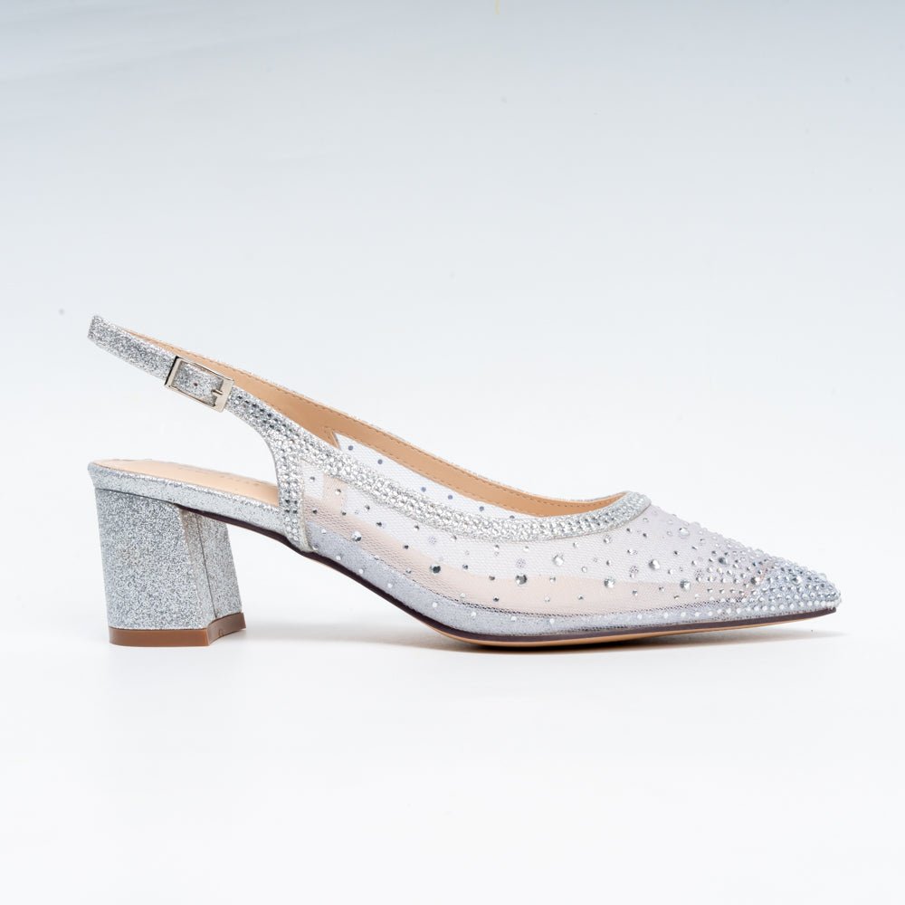 Zivara Embellished Slingback Heels - Silver