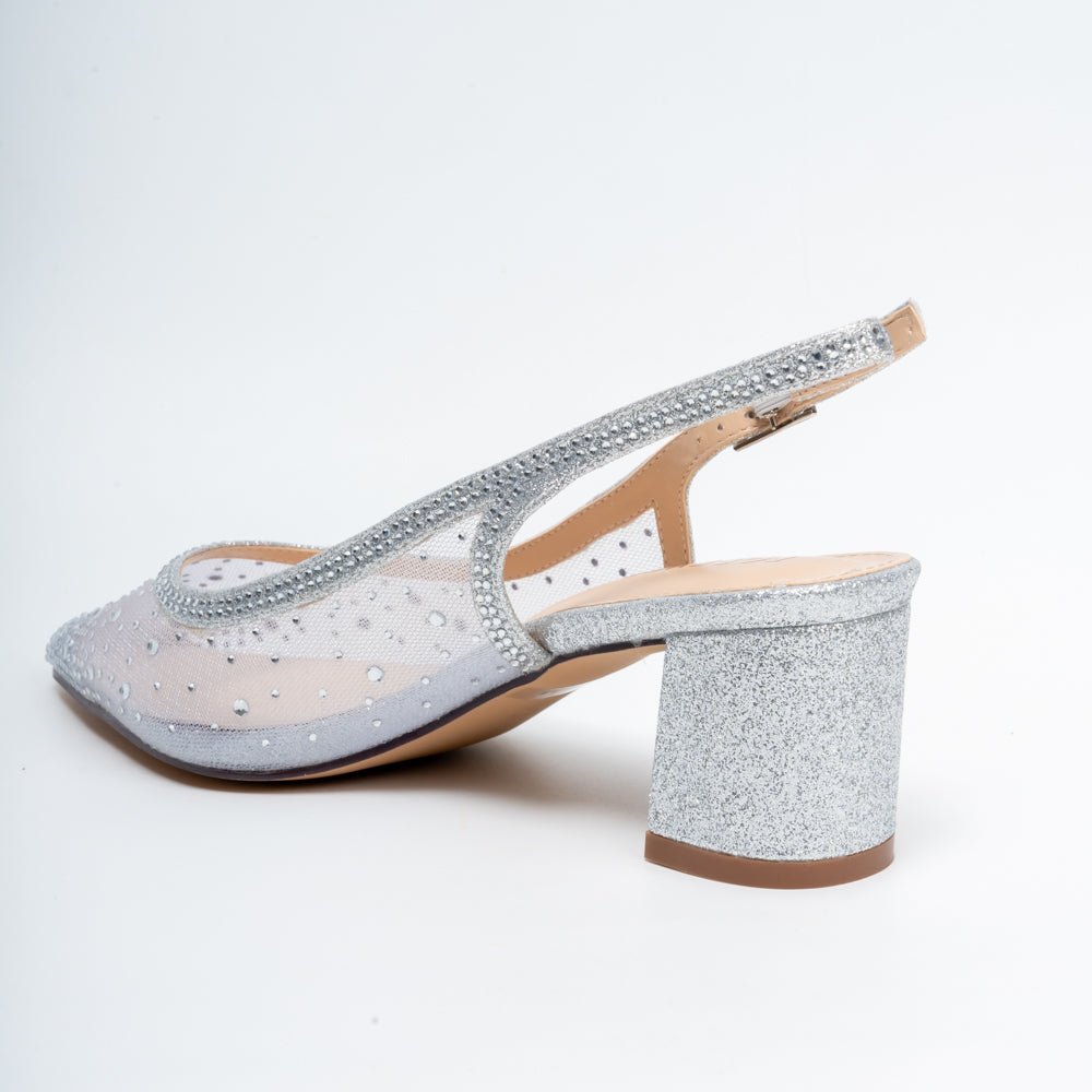 Zivara Embellished Slingback Heels - Silver - view 3