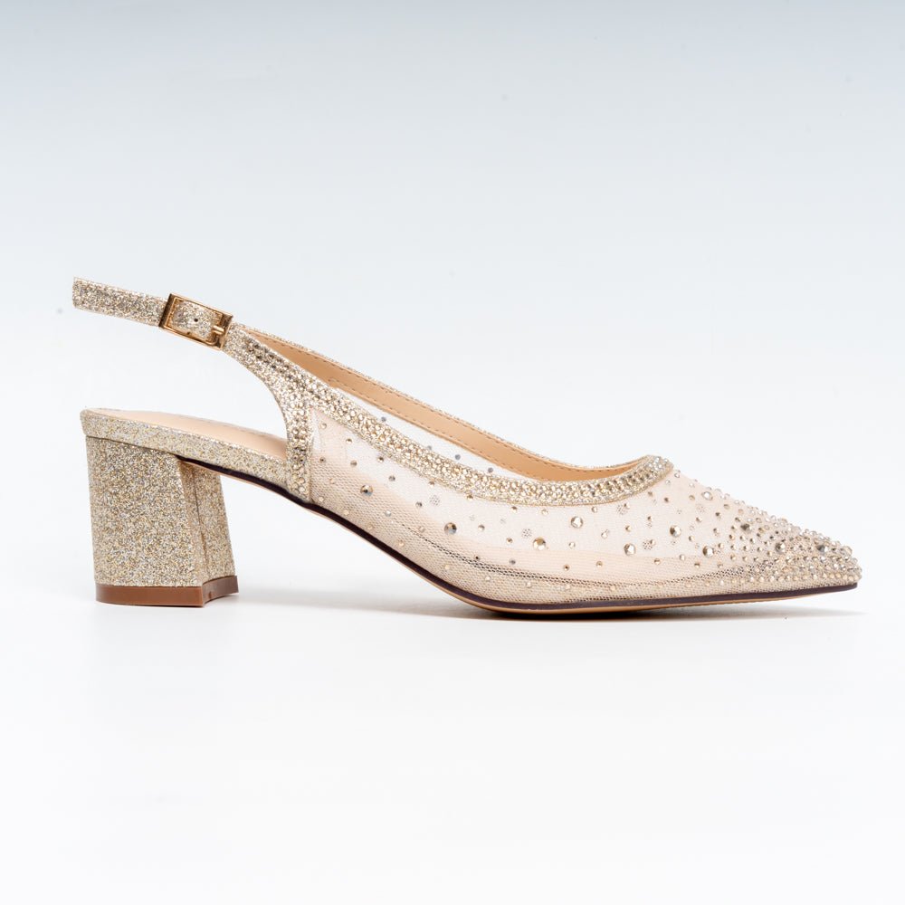 Zivara Embellished Slingback Heels - Gold