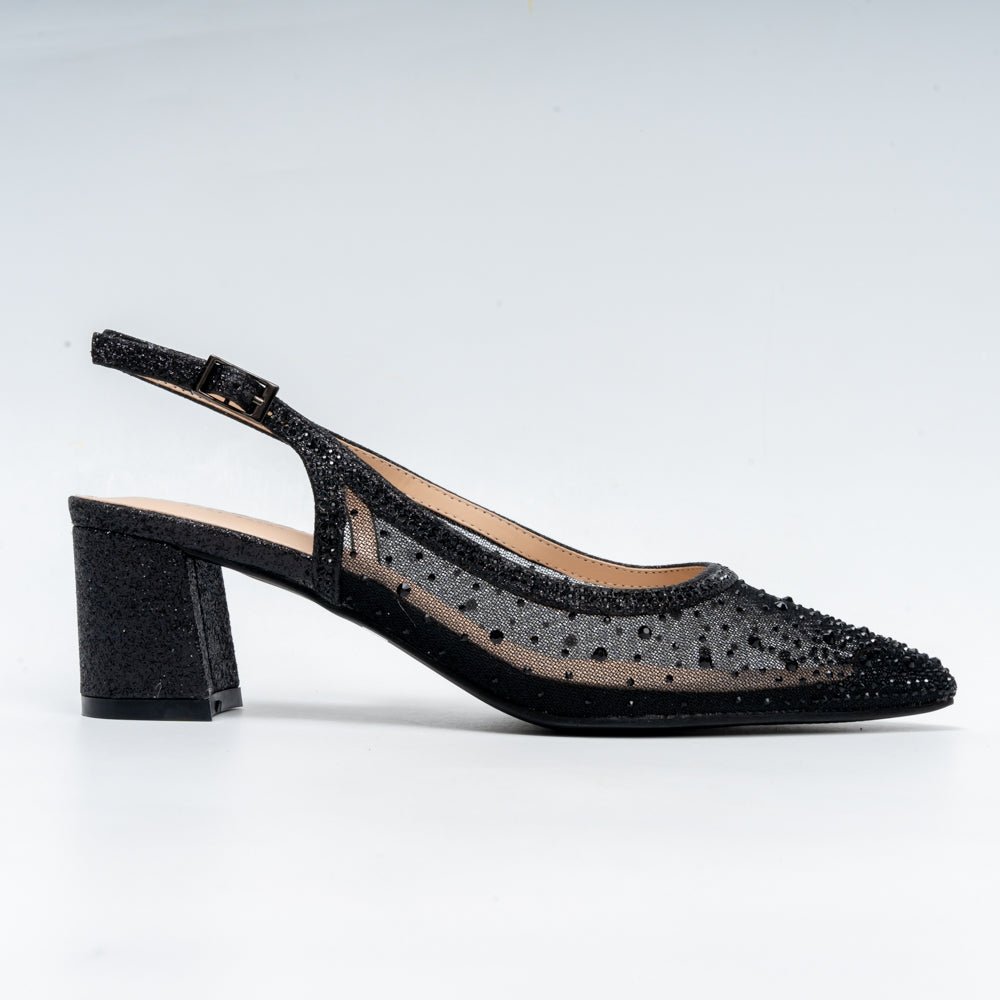 Zivara Embellished Slingback Heels - Black