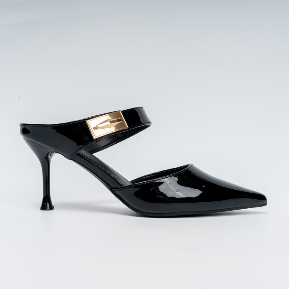 Boss Lady Pointed Toe Strap Heels - Black