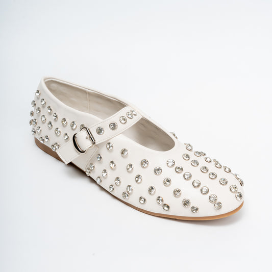 The Glam Studded - White Flat Ballerinas